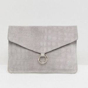 NWT ASOS Grey Suede Clutch